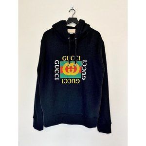 Gucci Oversized Logo Hoodie Sweatshirt GG Luxury Black Mens XL Monogram